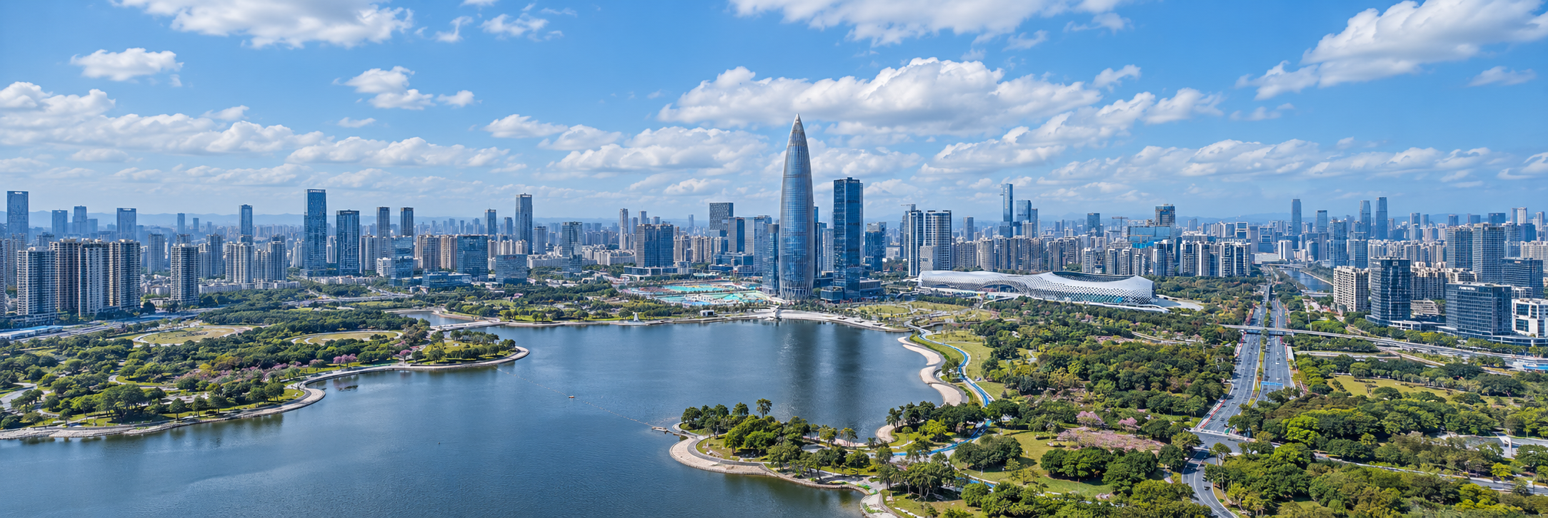 深圳湾城市天际线与人才公园全景